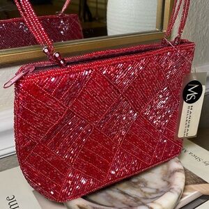 Sparkly Maroon Beaded Evening Purse by Ms. Handbag Collection